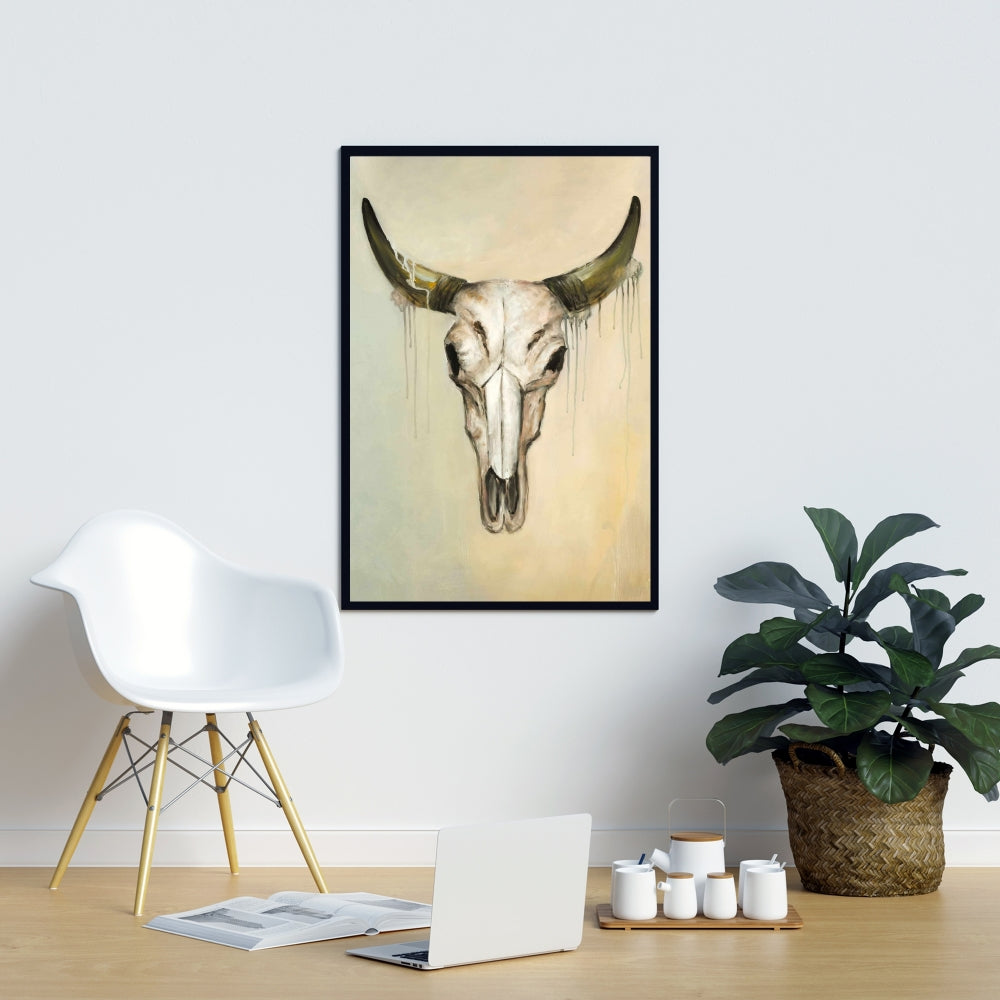 African Bedroom Decor | Brown Framed Bull Skull Canvas