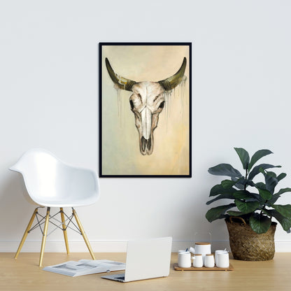 African Bedroom Decor | Brown Framed Bull Skull Canvas