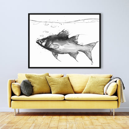 Swimming Fish Framed Canvas | Aquatic Animal Bathroom Decor