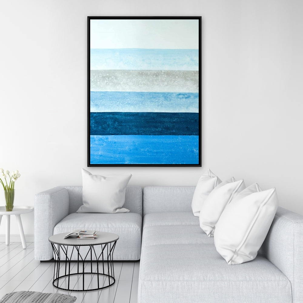 Blue Stripes Framed Canvas - Modern Home Decor Wall Art