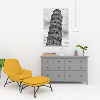 Tower of Pisa Canvas - Gray Wall Art Decor for Home