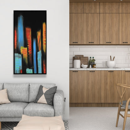 Immeubles de grande hauteur abstraits et colorés | Toile encadrée pour chambre bleue