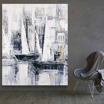 Industrial Sailboats Canvas | Contemporary Coastal Decor