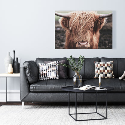 Toile désaturée représentant une vache des Highlands – Décoration d'animaux de ferme marron