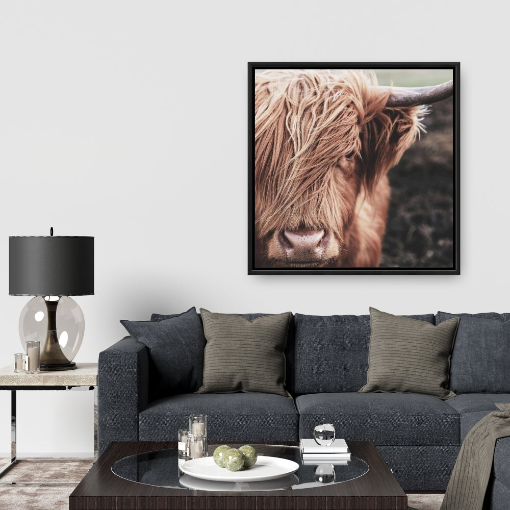 Toile désaturée représentant une ferme de vaches des Highlands | Décoration d'intérieur