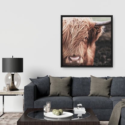 Toile désaturée représentant une ferme de vaches des Highlands | Décoration d'intérieur