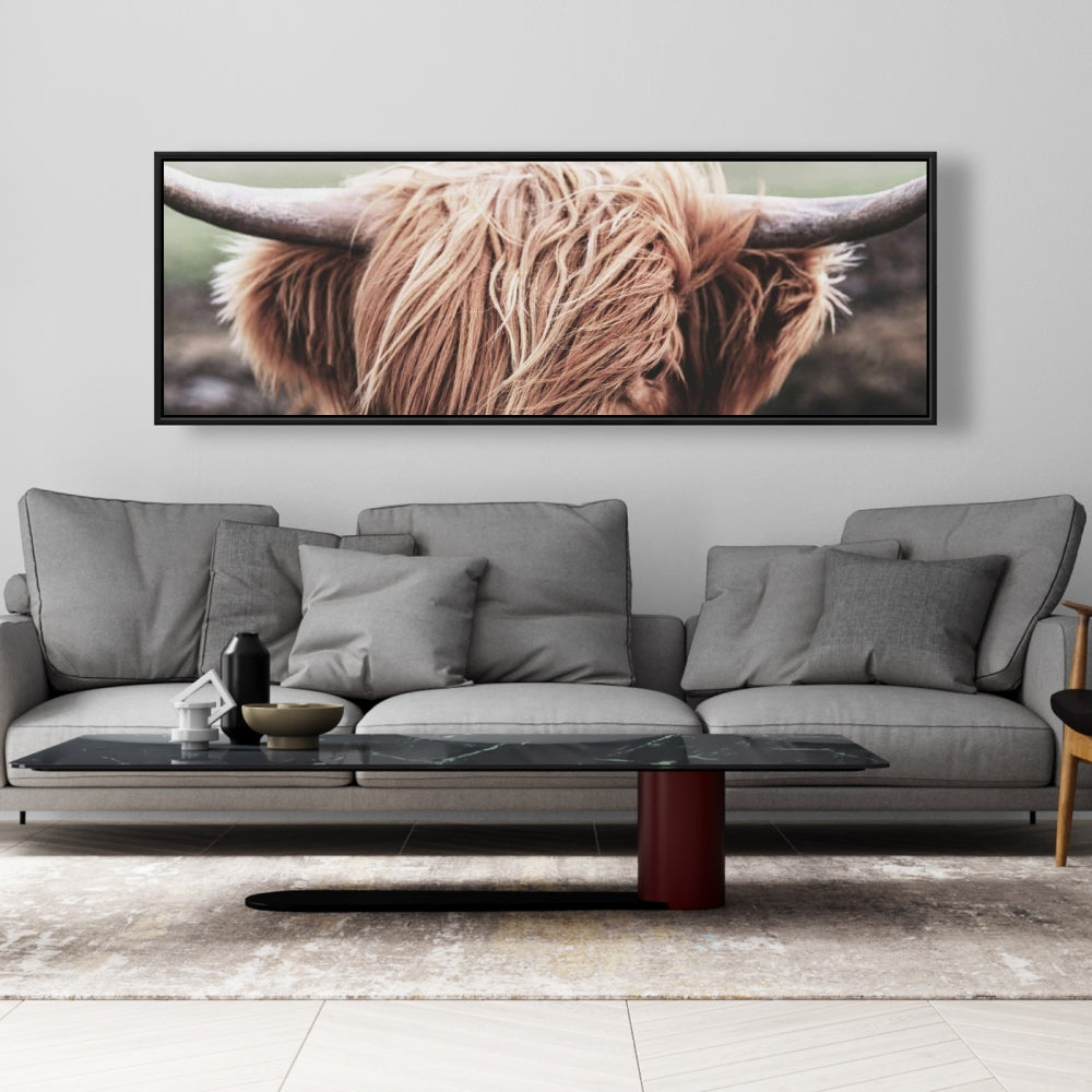 Toile désaturée représentant une ferme de vaches des Highlands | Décoration d'intérieur