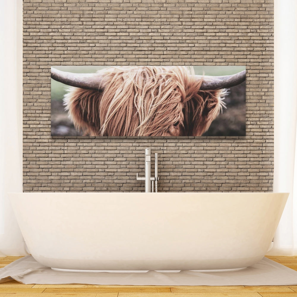 Toile désaturée représentant une vache des Highlands – Décoration d'animaux de ferme marron