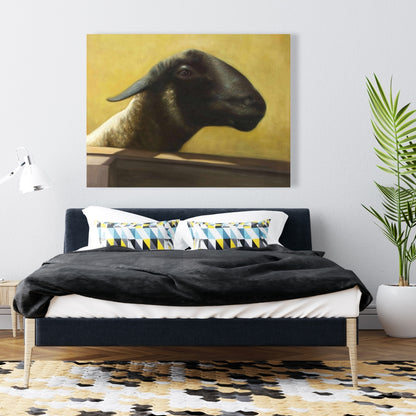 Toile représentant un jeune bélier | Décoration animalière marron pour le salon