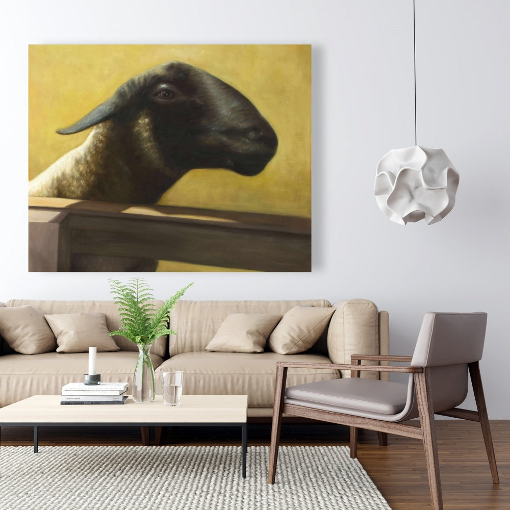 Toile représentant un jeune bélier | Décoration animalière marron pour le salon