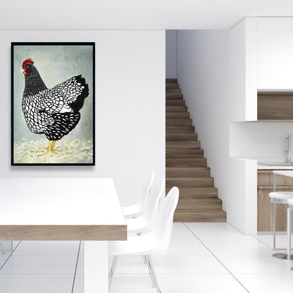 Toile « Poule Wyandotte » | Décoration rustique avec cadre noir