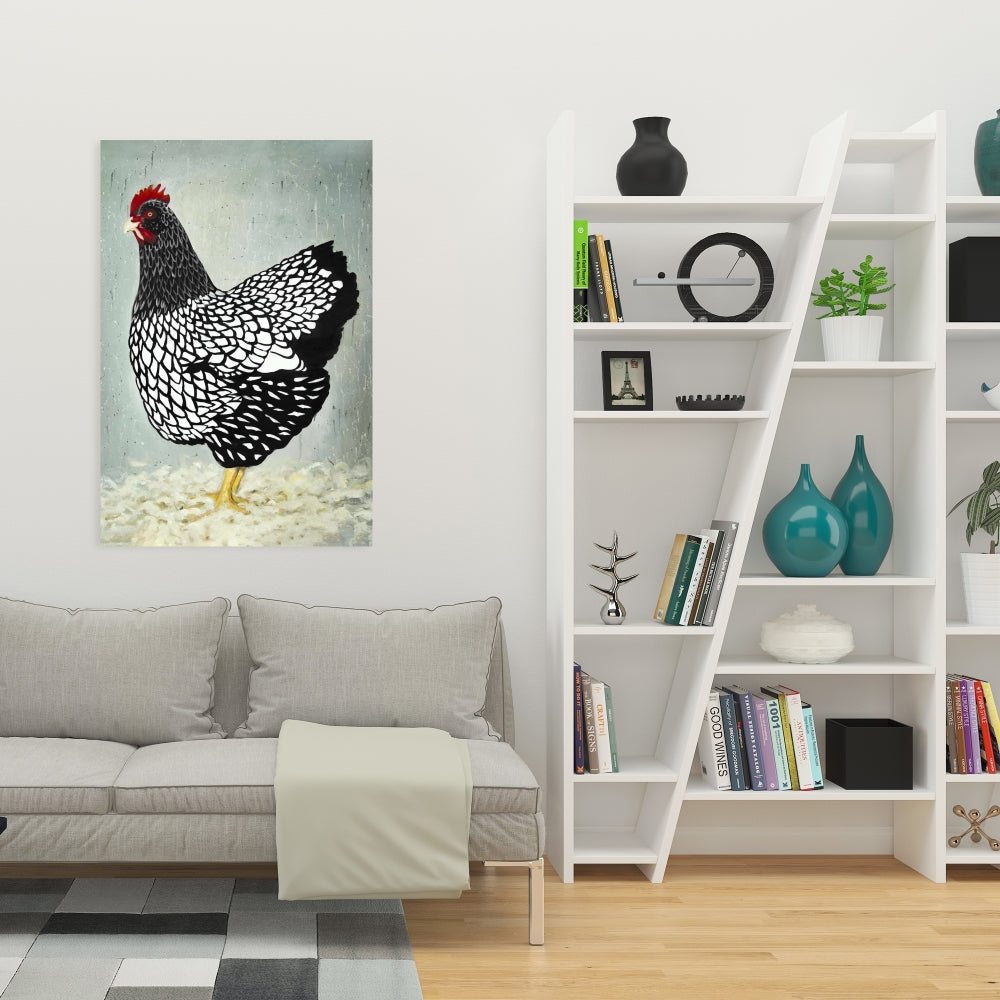 Black Rustic Wyandotte Hen Canvas | Farmhouse Home Decor