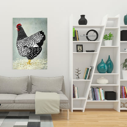 Black Rustic Wyandotte Hen Canvas | Farmhouse Home Decor