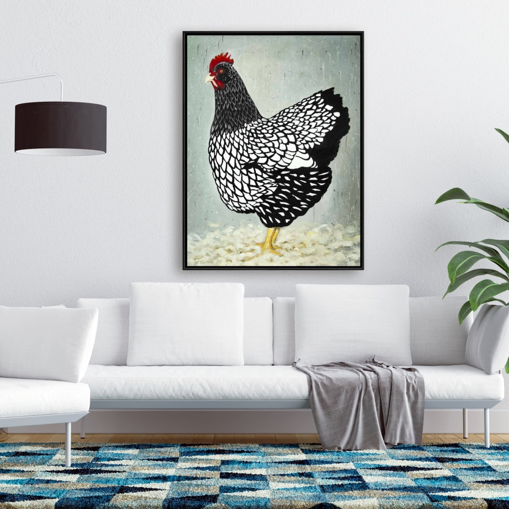 Toile « Poule Wyandotte » | Décoration rustique avec cadre noir