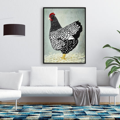 Toile « Poule Wyandotte » | Décoration rustique avec cadre noir