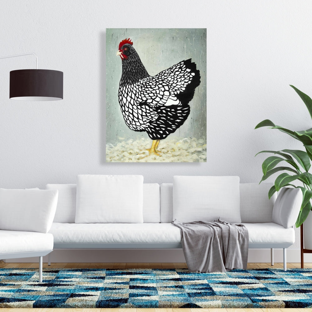 Black Rustic Wyandotte Hen Canvas | Farmhouse Home Decor