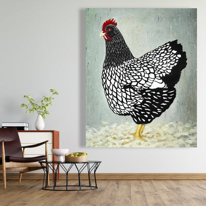 Black Rustic Wyandotte Hen Canvas | Farmhouse Home Decor