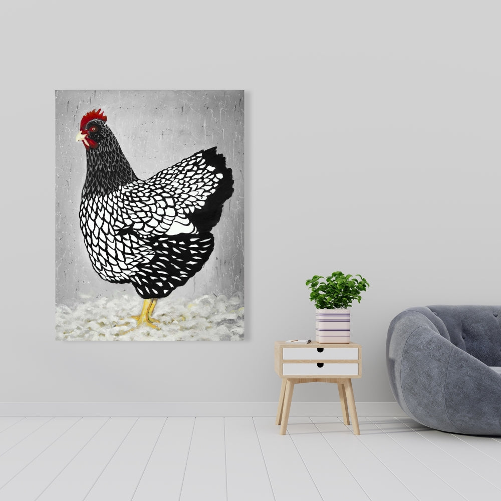 Black and White Wyandotte Hen Canvas - Home Decor Art