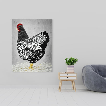 Black and White Wyandotte Hen Canvas - Home Decor Art