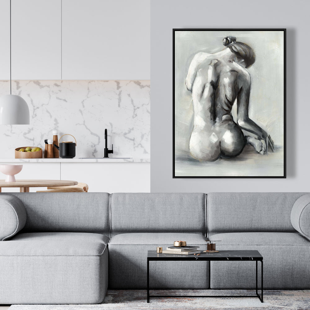 Nude Woman Canvas Art | Gray Framed Home Decor for Bedroom