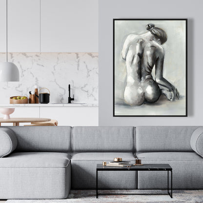 Nude Woman Canvas Art | Gray Framed Home Decor for Bedroom