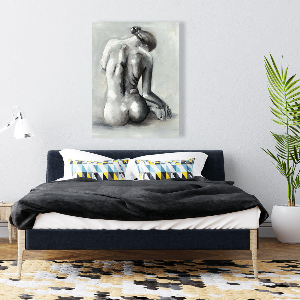 Gray Bedroom Canvas - Nude Woman from Behind Home Decor Art