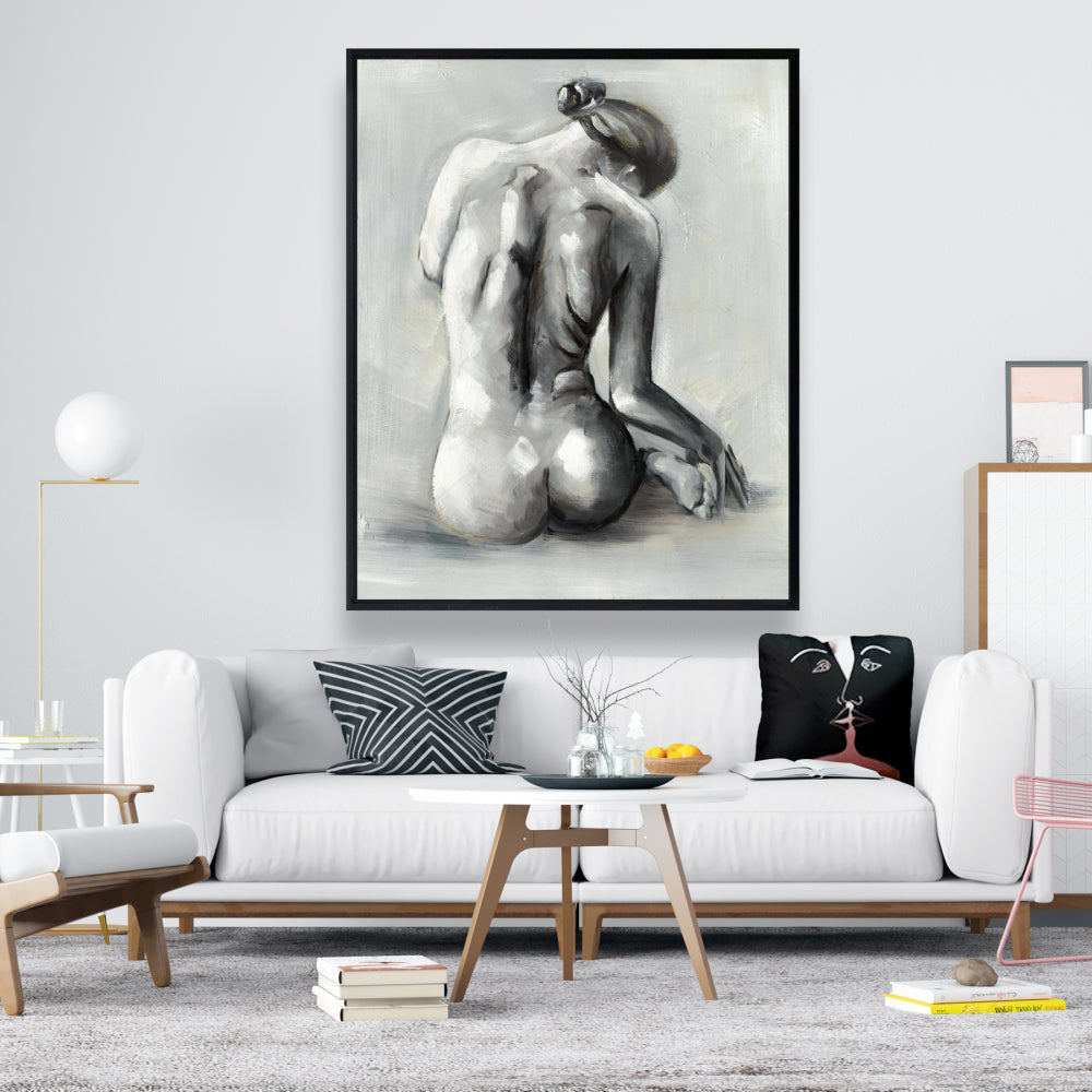 Nude Woman Canvas Art | Gray Framed Home Decor for Bedroom