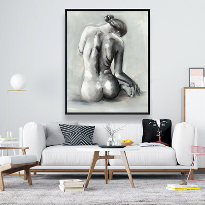 Nude Woman Canvas Art | Gray Framed Home Decor for Bedroom