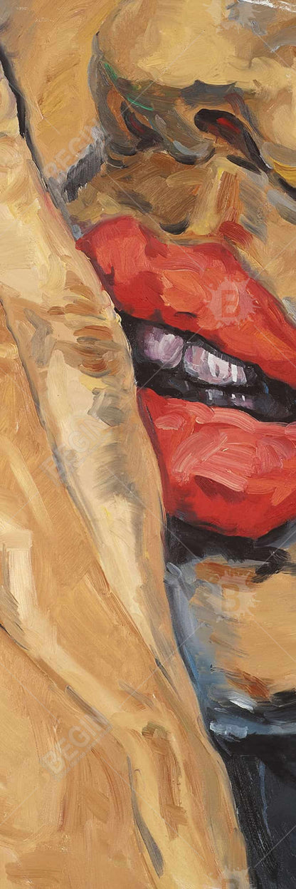 Figurative Brown Contemporary Framed Canvas - Shushing Lips Decor