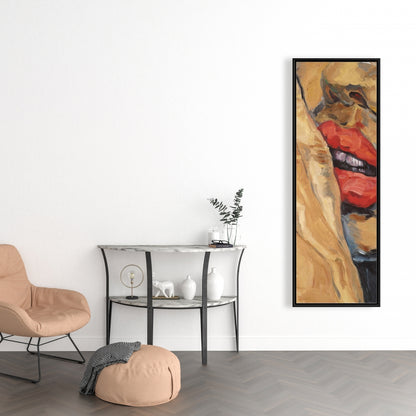 Figurative Brown Contemporary Framed Canvas - Shushing Lips Decor