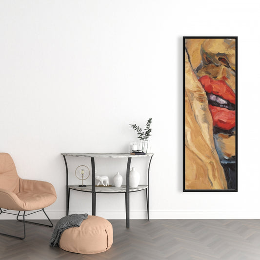 Figurative Brown Contemporary Framed Canvas - Shushing Lips Decor