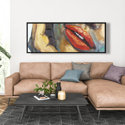 Brown Beauty Figurative Framed Canvas - Irresistible Lips Art