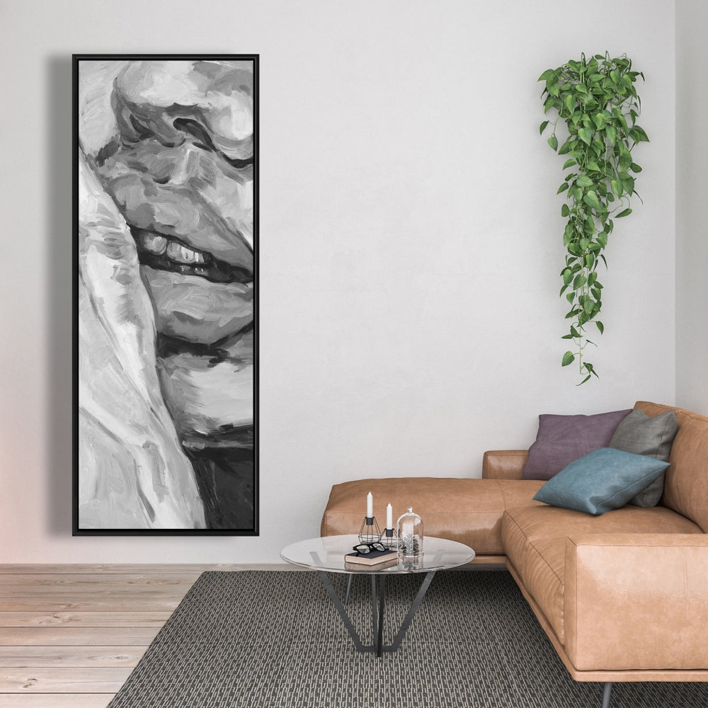 Toile monochrome grise « Lèvres pulpeuses » | Décoration de chambre