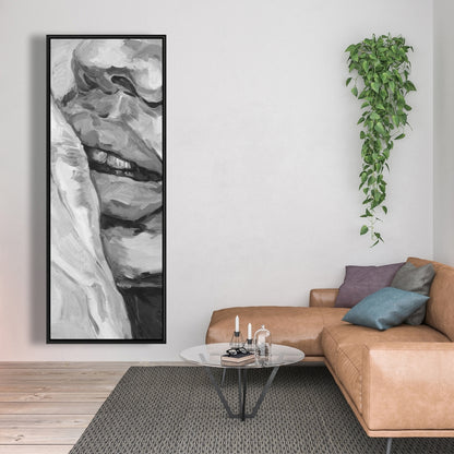 Toile monochrome grise « Lèvres pulpeuses » | Décoration de chambre