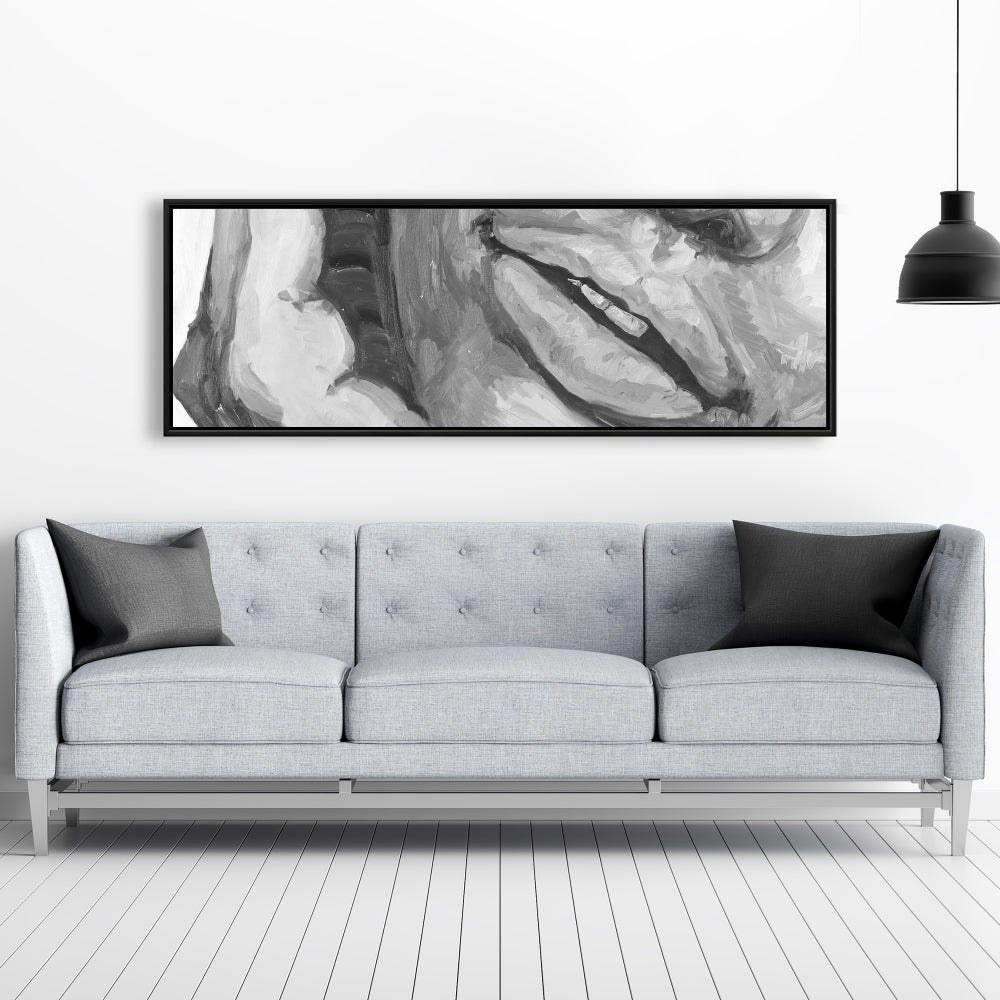 Toile encadrée grise « Lèvres irrésistibles » – Décoration de chambre