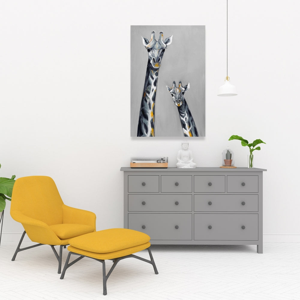 Toile girafe bleu acier | Décoration animalière rétro