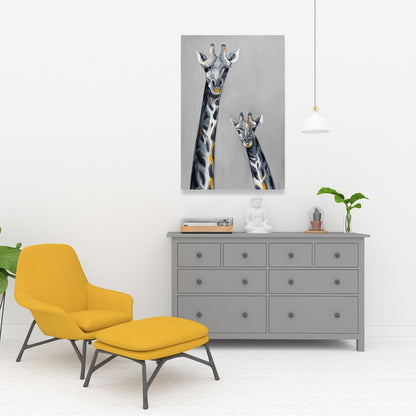Toile girafe bleu acier | Décoration animalière rétro
