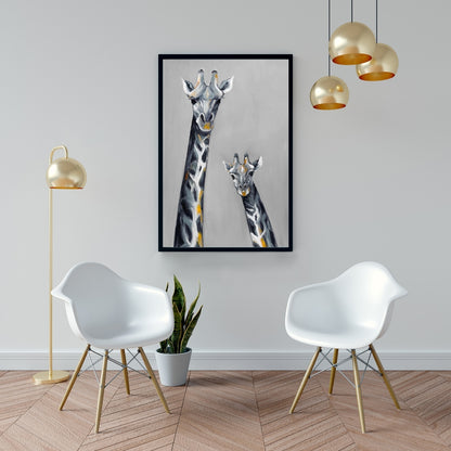Retro Livingroom Steel Blue Giraffe Canvas | Home Decor