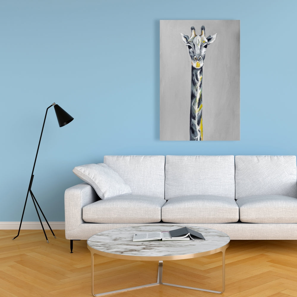 Toile girafe bleu acier | Décoration animalière pour salon