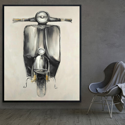 Small Black Moped Gray Framed Canvas | Bedroom Wall Decor