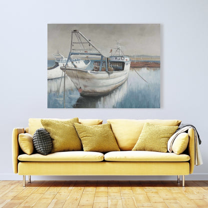 Coastal Bedroom Boat Canvas | Fishing Boat Desaturated Decor