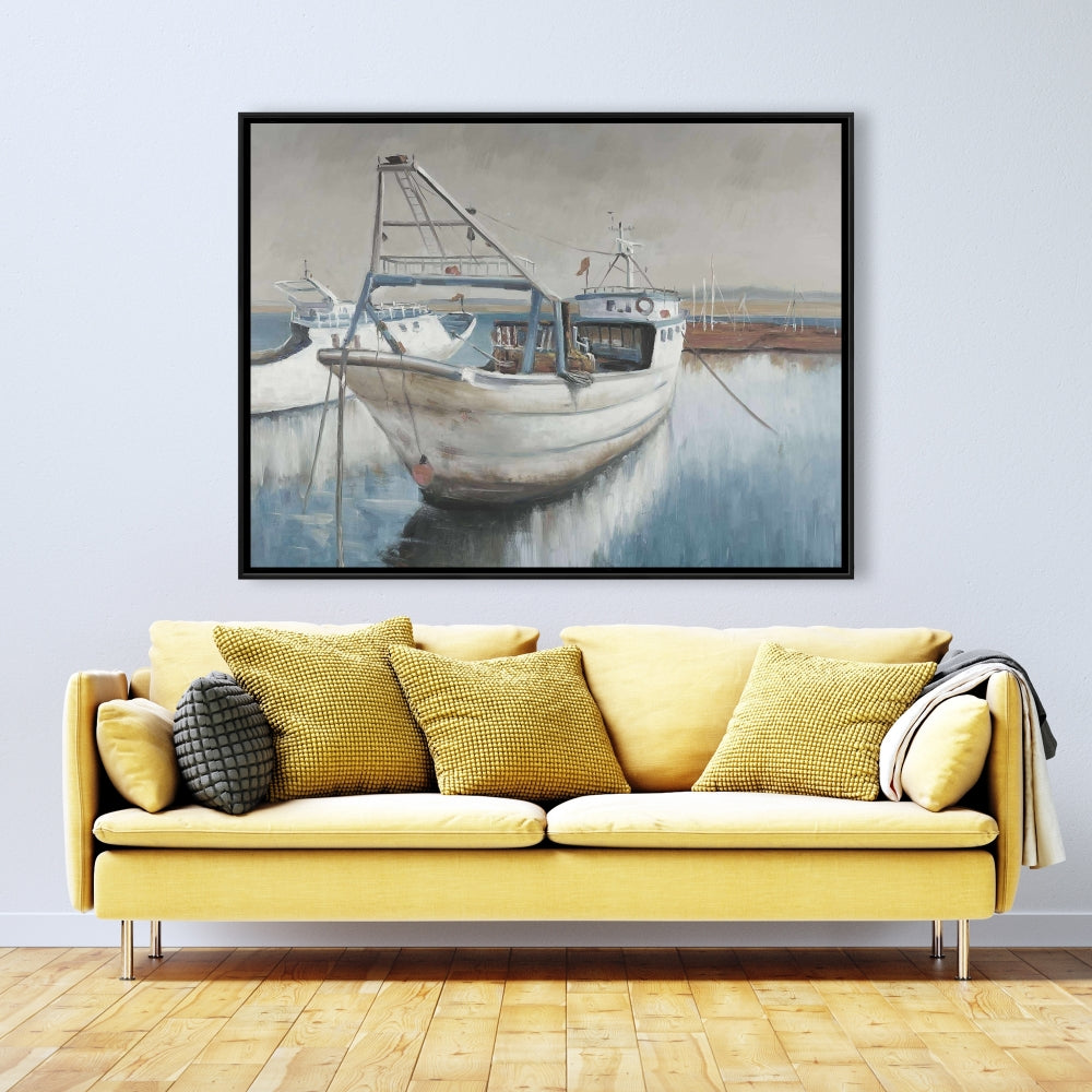 Toile désaturée « Bateau de pêche » | Décoration de chambre à coucher au style marin et côtier