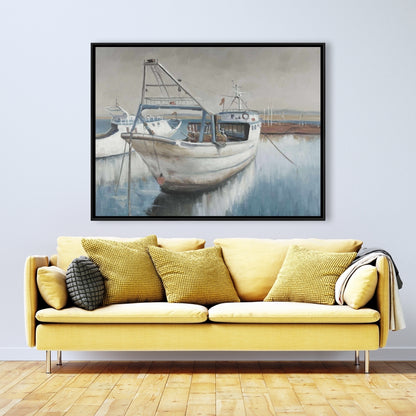 Toile désaturée « Bateau de pêche » | Décoration de chambre à coucher au style marin et côtier