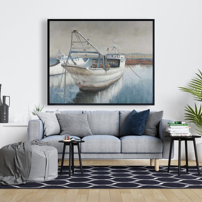 Toile désaturée « Bateau de pêche » | Décoration de chambre à coucher au style marin et côtier