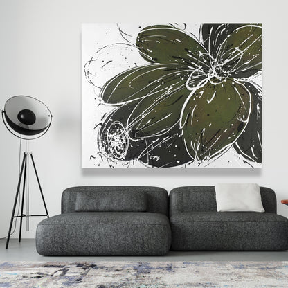 Green Flower Canvas | Floral Botanical Wall Art for Bedroom