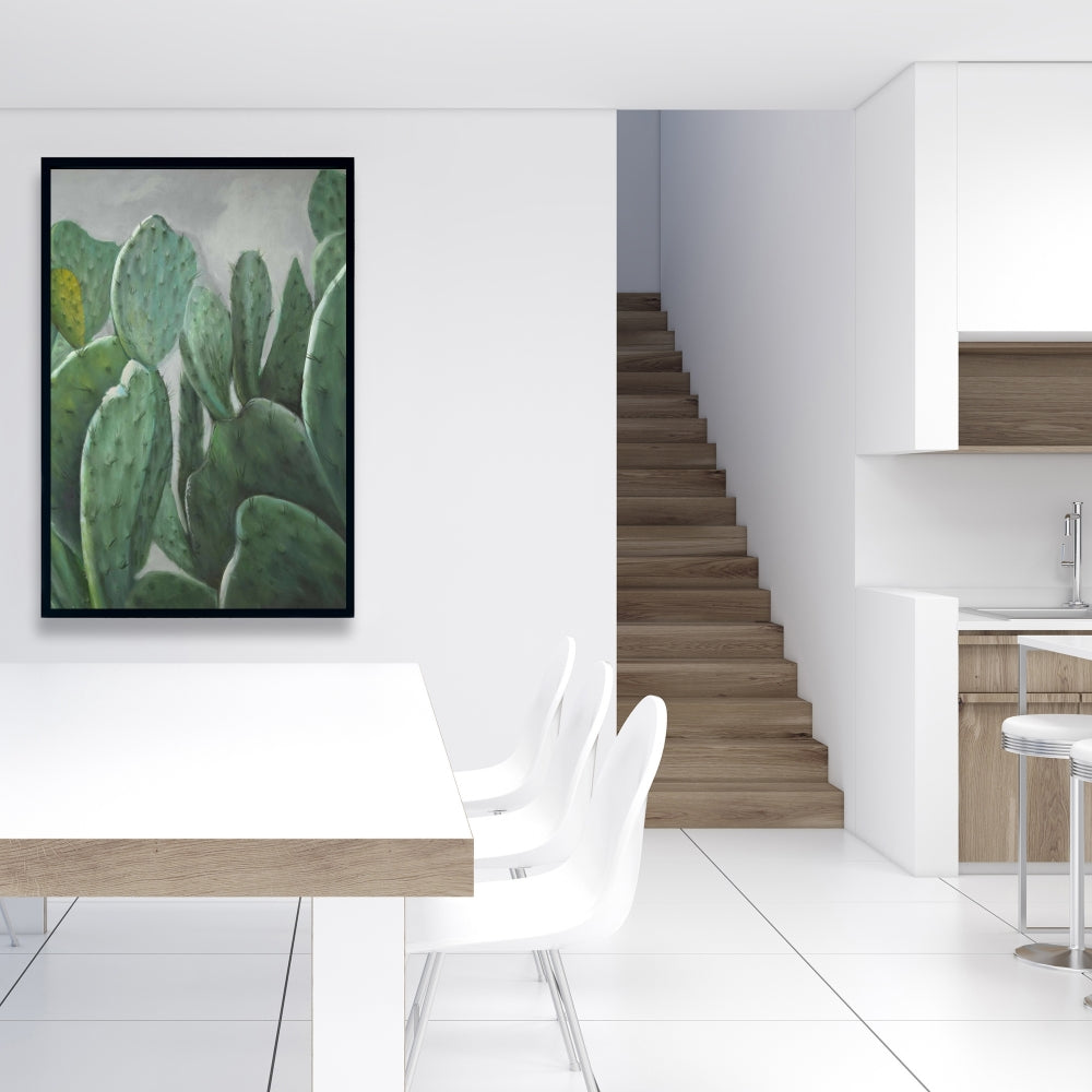 Paddle Cactus Botanical Gray Floral Framed Canvas Home Decor