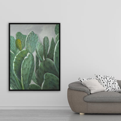 Paddle Cactus Botanical Gray Floral Framed Canvas Home Decor