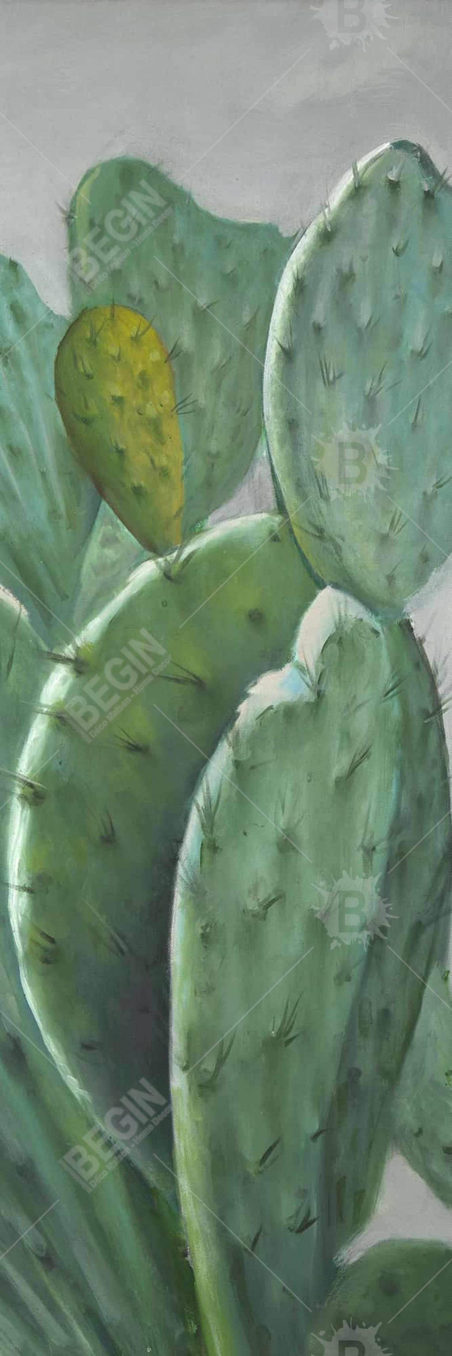 Paddle Cactus Botanical Gray Floral Framed Canvas Home Decor