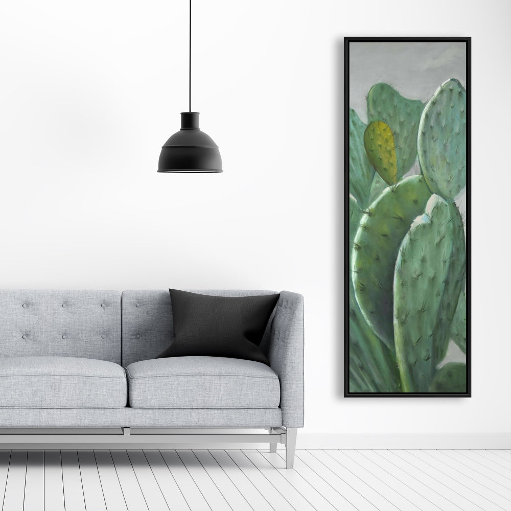 Paddle Cactus Botanical Gray Floral Framed Canvas Home Decor