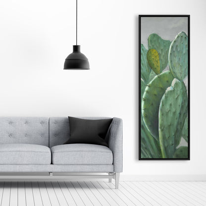 Paddle Cactus Botanical Gray Floral Framed Canvas Home Decor